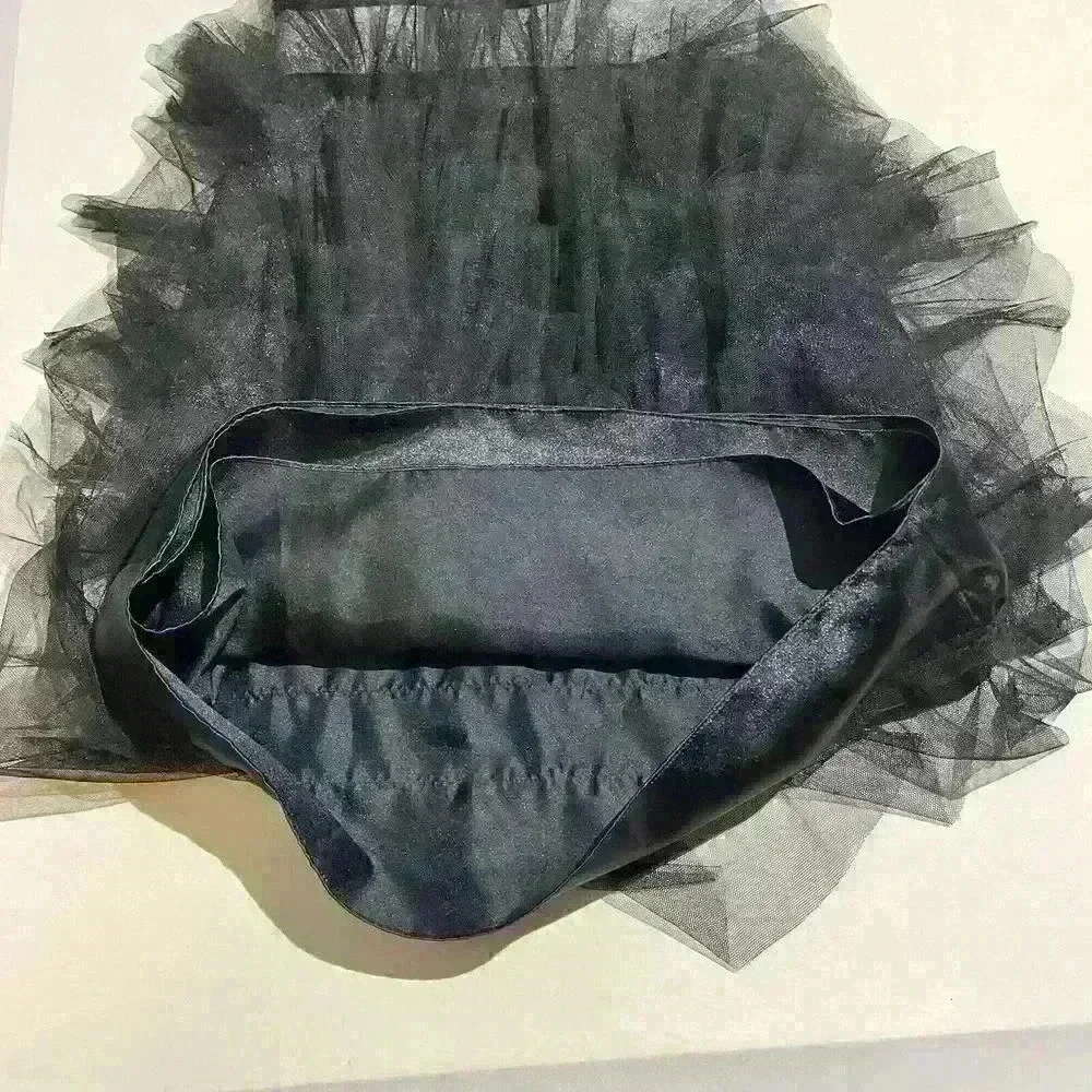Vintage Betsey Johnson Black Strapless Corset Dress Tulle Ruffle Mesh Bow Size 0